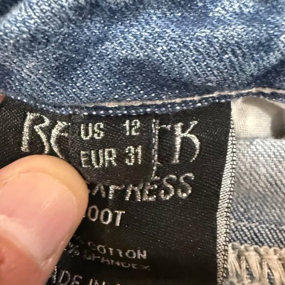 RF Rock LA Express Boot Cut Y2K Low Rise Distressed Denim Jeans Womens 12 Grunge - Picture 9 of 10